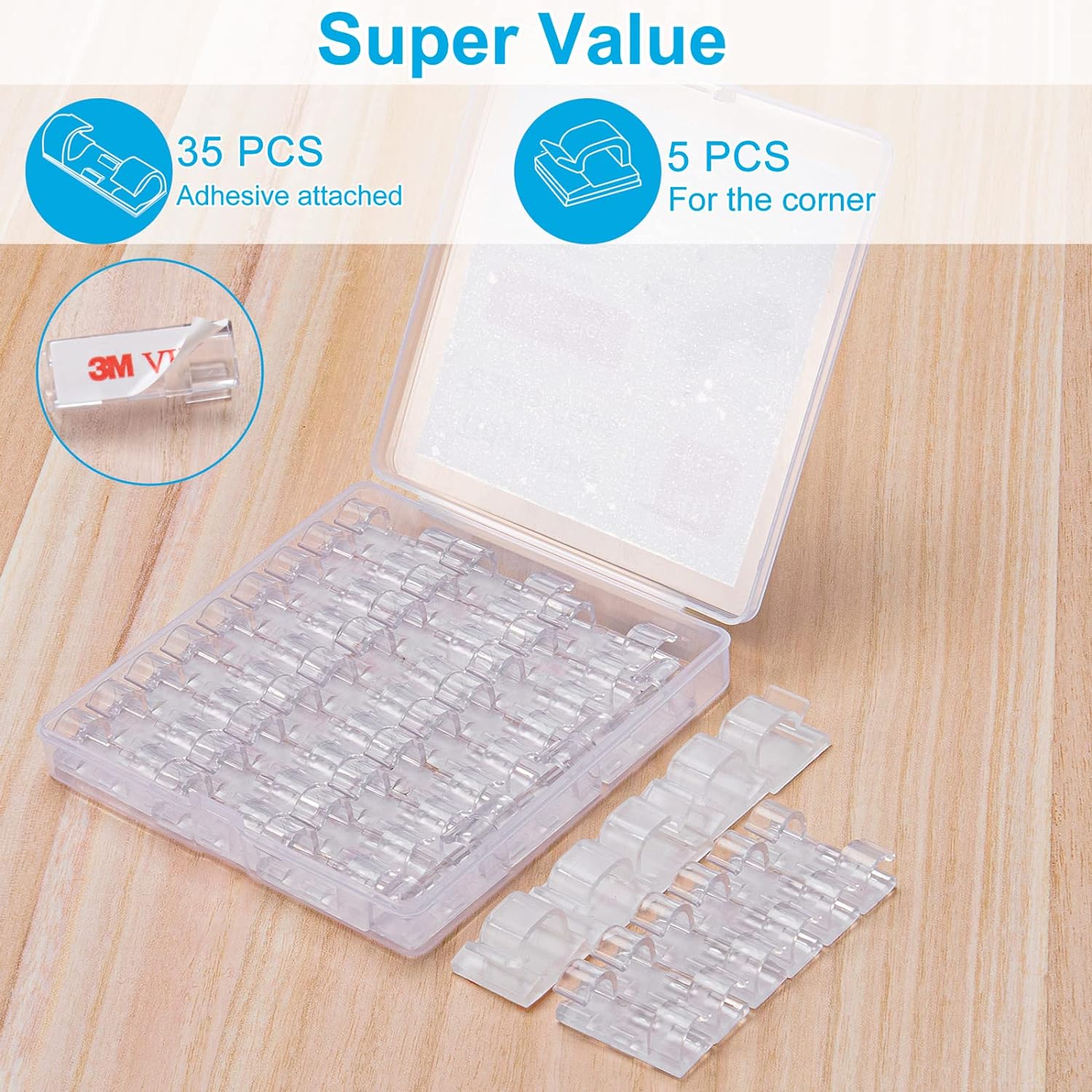 Adhesive Cable Clips Clear (40PCS, M), Upgraded Wire Holders for Wall, Strong Cord Organizer Under Desk, Car, PC