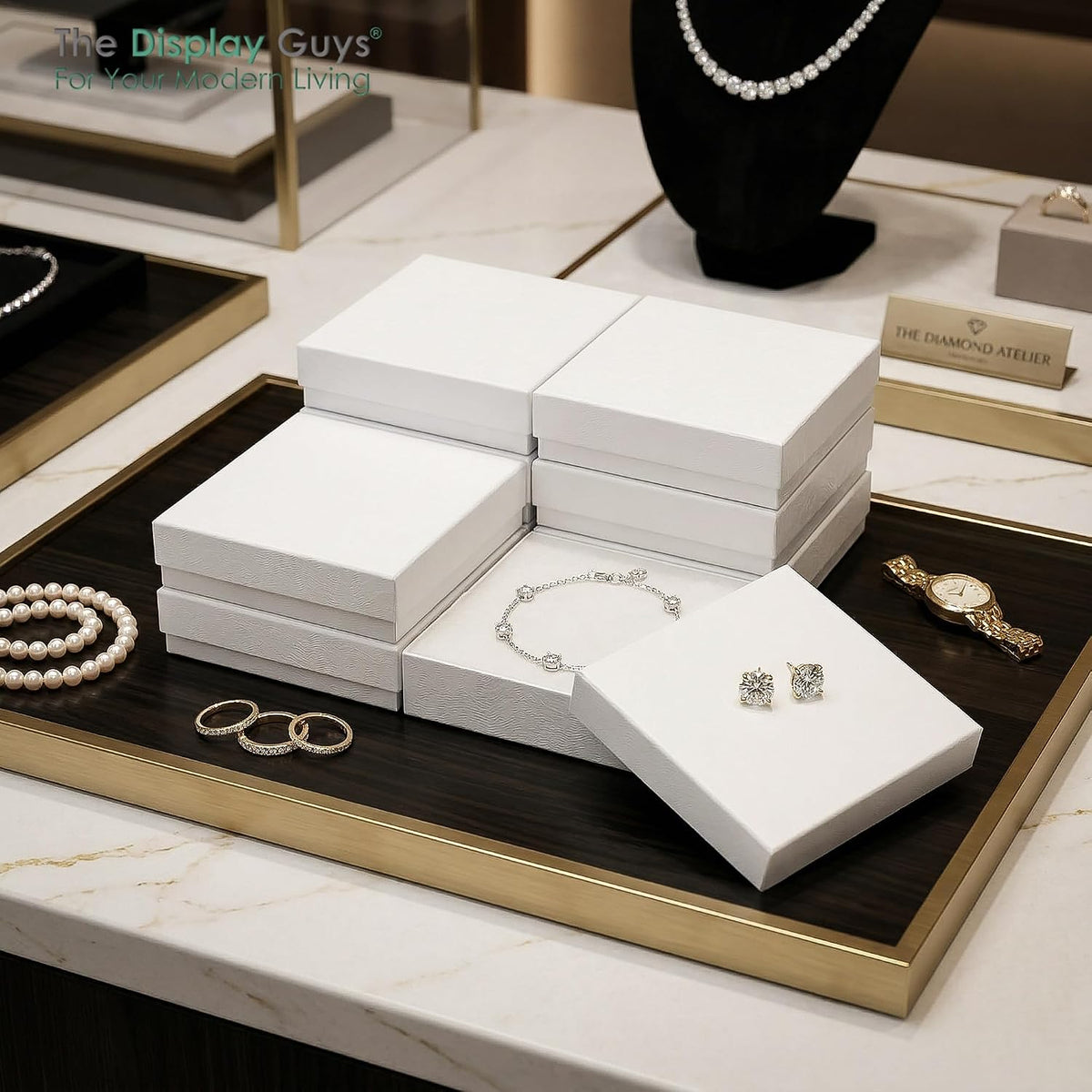 TheDisplayGuys 25 Cardboard Jewelry Gift Boxes with Inserts - White Swirl