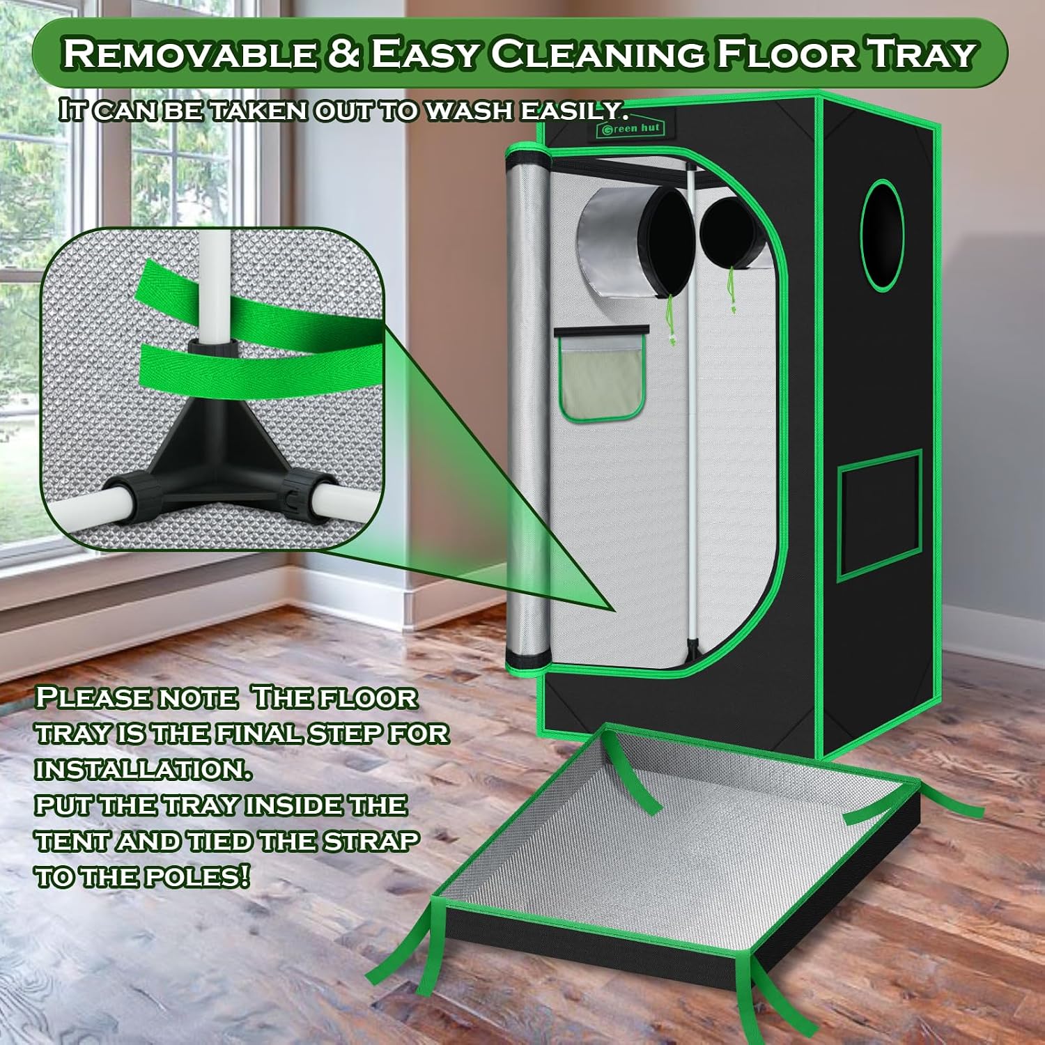 2x2 Green Hut Grow Tent 24"x24"x48" 600D Mylar Hydroponic Grow Tents | Observation Window, Removable Floor Tray, 100%