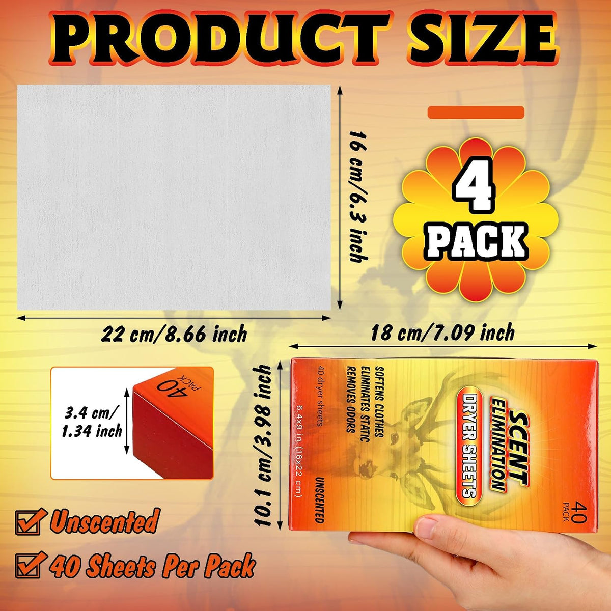4 Packs 160 Sheets Scent Free Dryer Sheet for Hunting