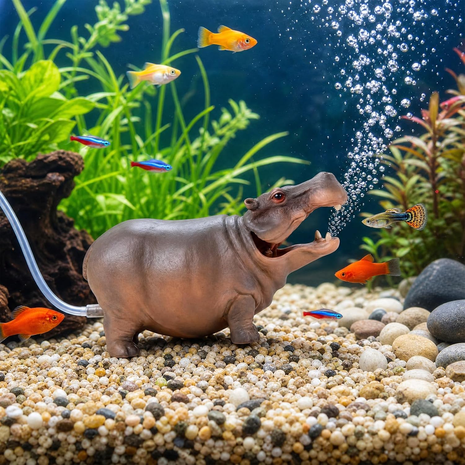 Fish Tank Bubbler Decorations, Creative Hippo Aquarium Bubbler Decorations, Aquarium Bubbler Stone, Aquarium Resin