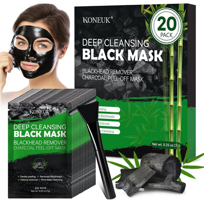 20 Pack Charcoal Peel Off Black Face Mask with Brush | Deep Cleansing for Men and Women