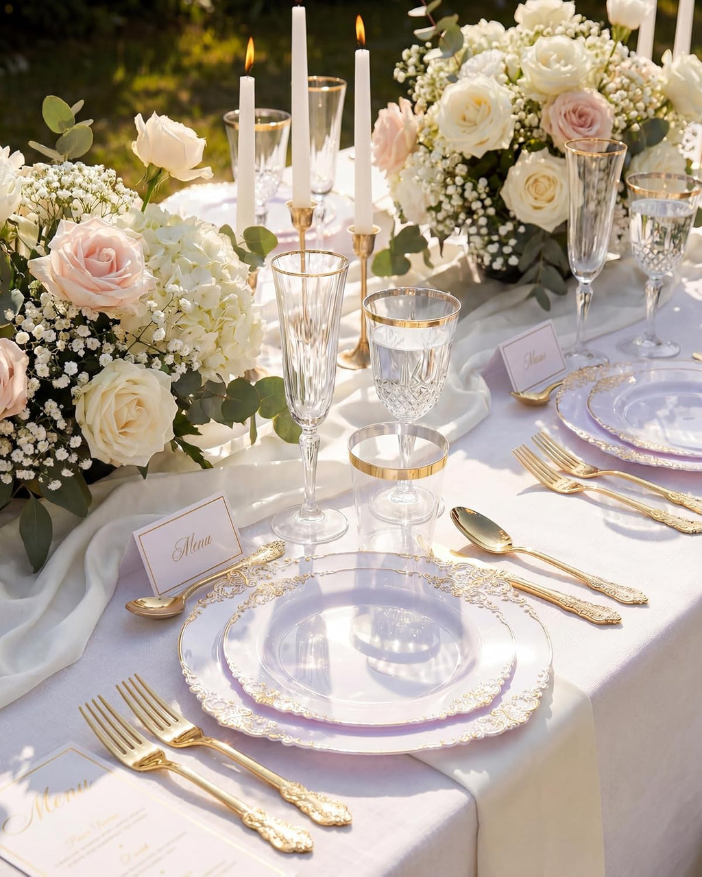 350Pcs Gold Plastic Plates, Disposable Dinnerware Set for 50 Guests