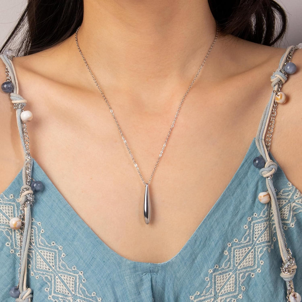 Gold Silver Pendant Necklace Women Dainty Cute Jewelry Long Tear Simple Necklaces