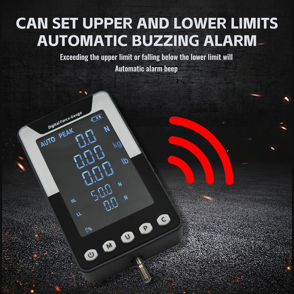 1000N/100Kg/220lb Digital Force Gauge, Large-Screen Push-Pull Meter with Data Output Function, 0.5% Accuracy