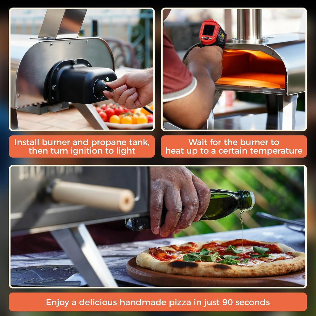 OUTDOORS 12" Multi-Fuel Pizza Oven, Portable Outdoor Pizza Oven, Wood Fired & Propane Gas, Pellet Pizza Maker with