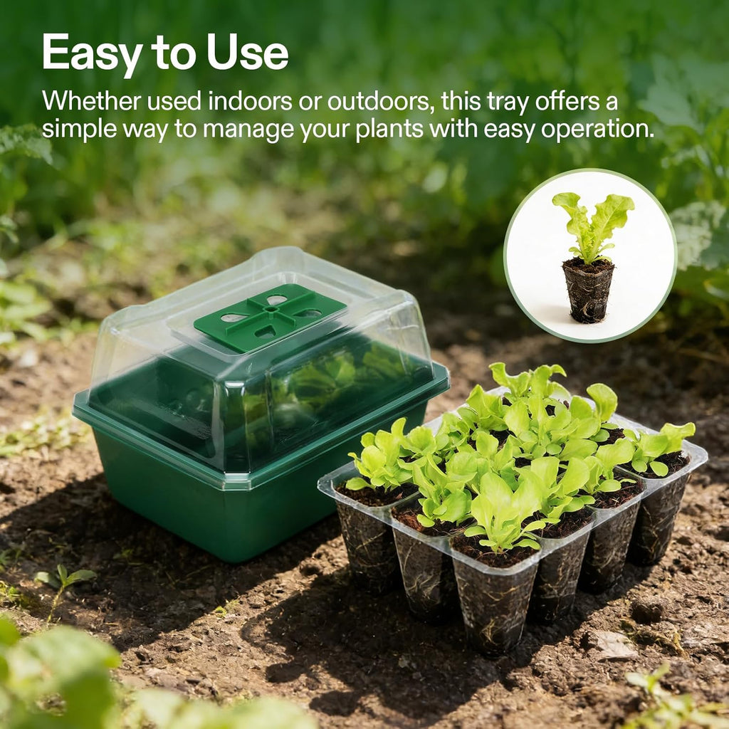 VIVOSUN 12-Pack Seed Starter Trays, 144-Cell Starter Kit with Humidity Dome | Flat Reusable Plant Germination Trays