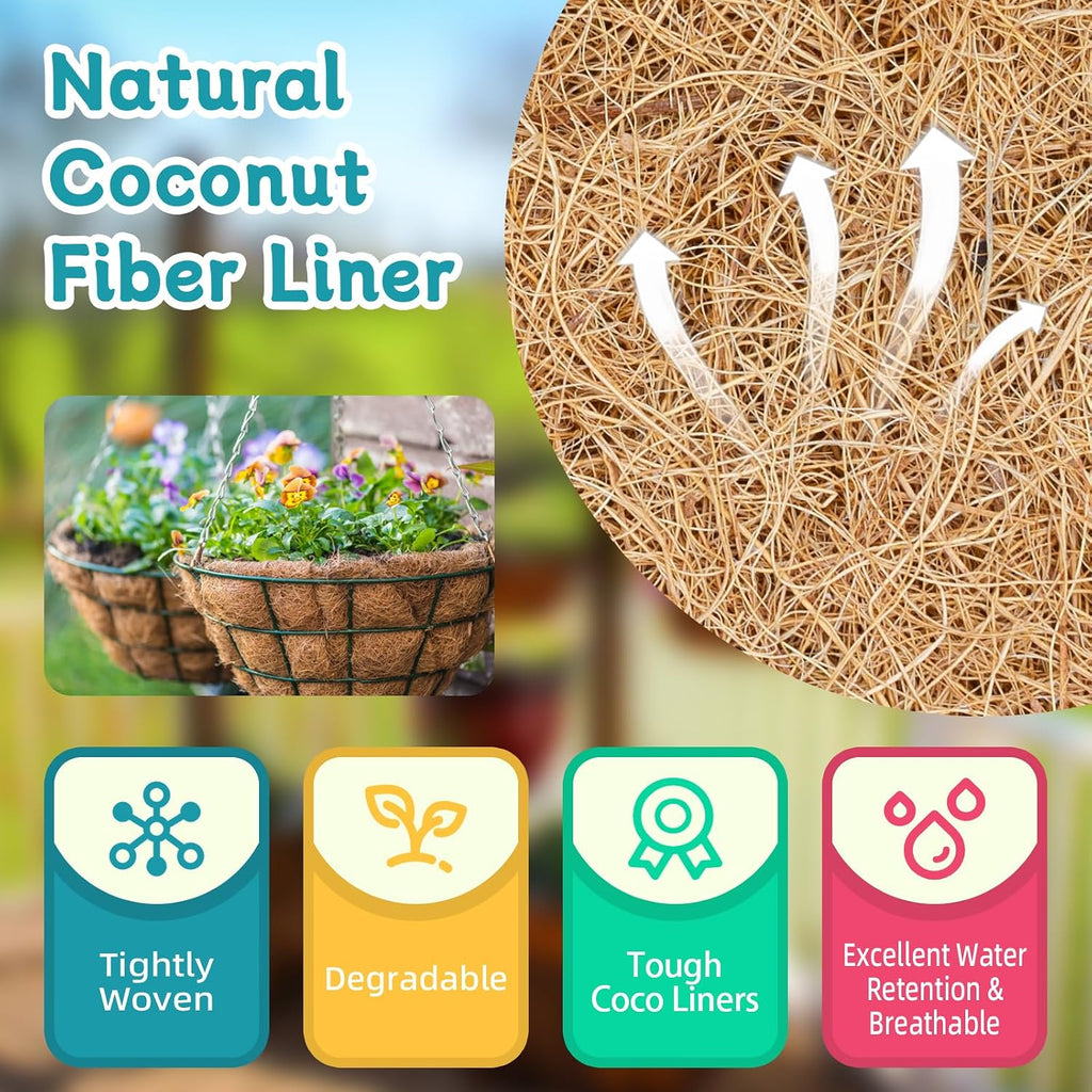 2 Pack 18 Inch Round Coco Liners Replacement, 100% Natural Coconut Coir Liners for Hanging Baskets, Garden Flower