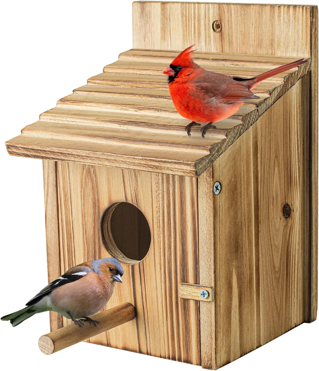 Wooden Birdhouse with Lift-Up Front Cleaning Door