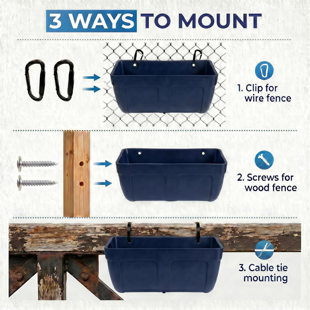 Hanging Chicken Feeder Waterer Heavy Duty BPA-Free Plastic Feed Trough, Fence Mount Livestock Feeding Bucket