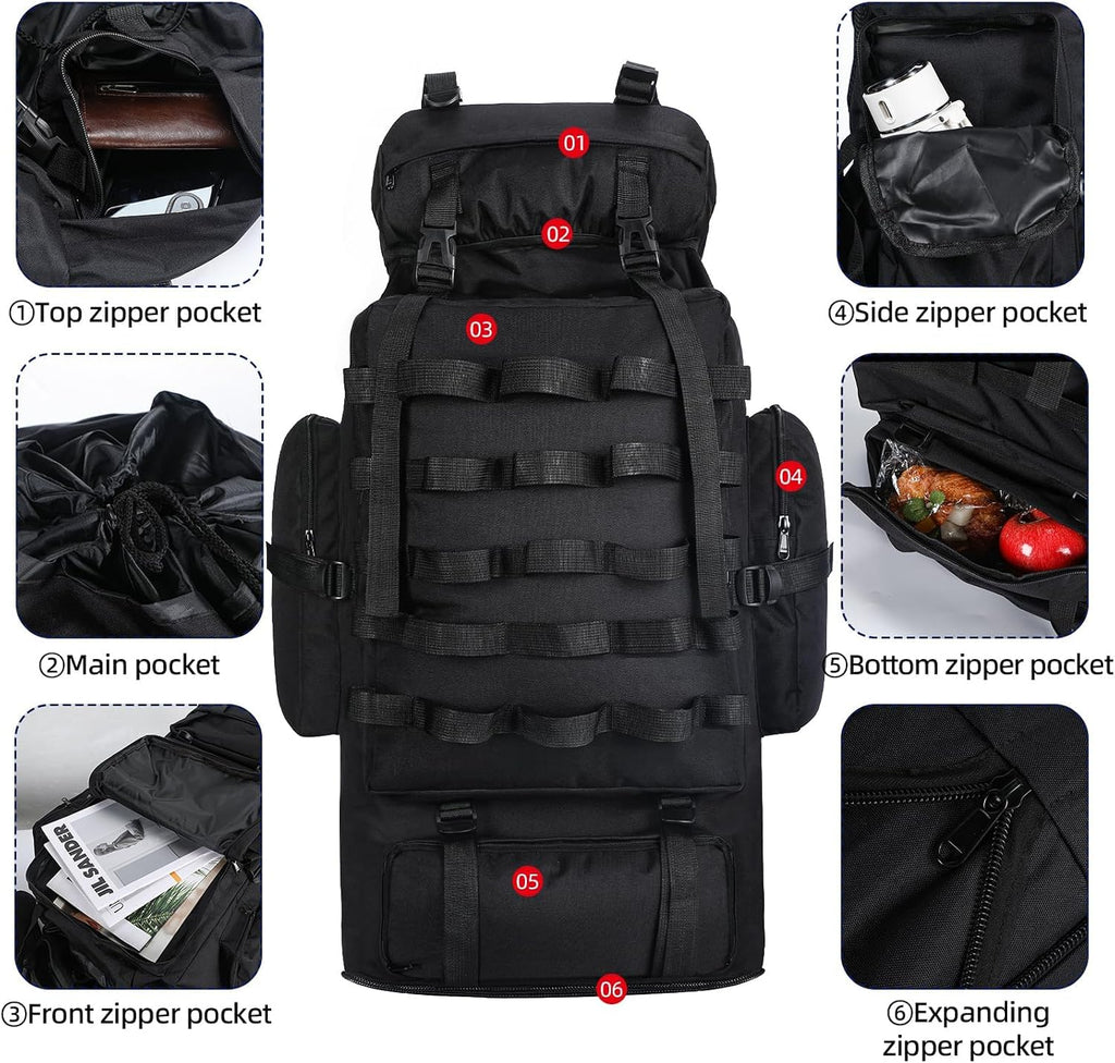 70L/100L Camping Hiking Backpack with Rain Cover, Expandable Large Military Tactical Backpack, Waterproof Molle