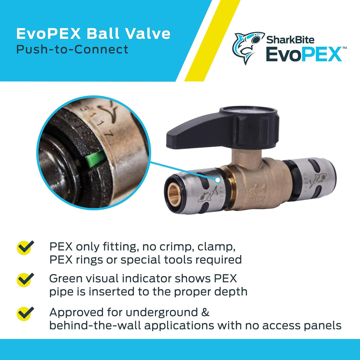SharkBite 1/2 Inch EvoPEX Ball Valve, Push to Connect Plumbing Fitting, PEX, K22222Z