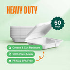 100% Compostable Clamshell Take Out Food Containers [8X8" 50-Pack] Heavy-Duty Quality to go Containers, Natural