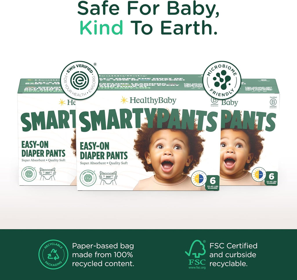 Non-Toxic Training Pants Toddler Diapers - Size 6, 32 Count | EWG Verified & Microbiome-Friendly. Easy pull-on &