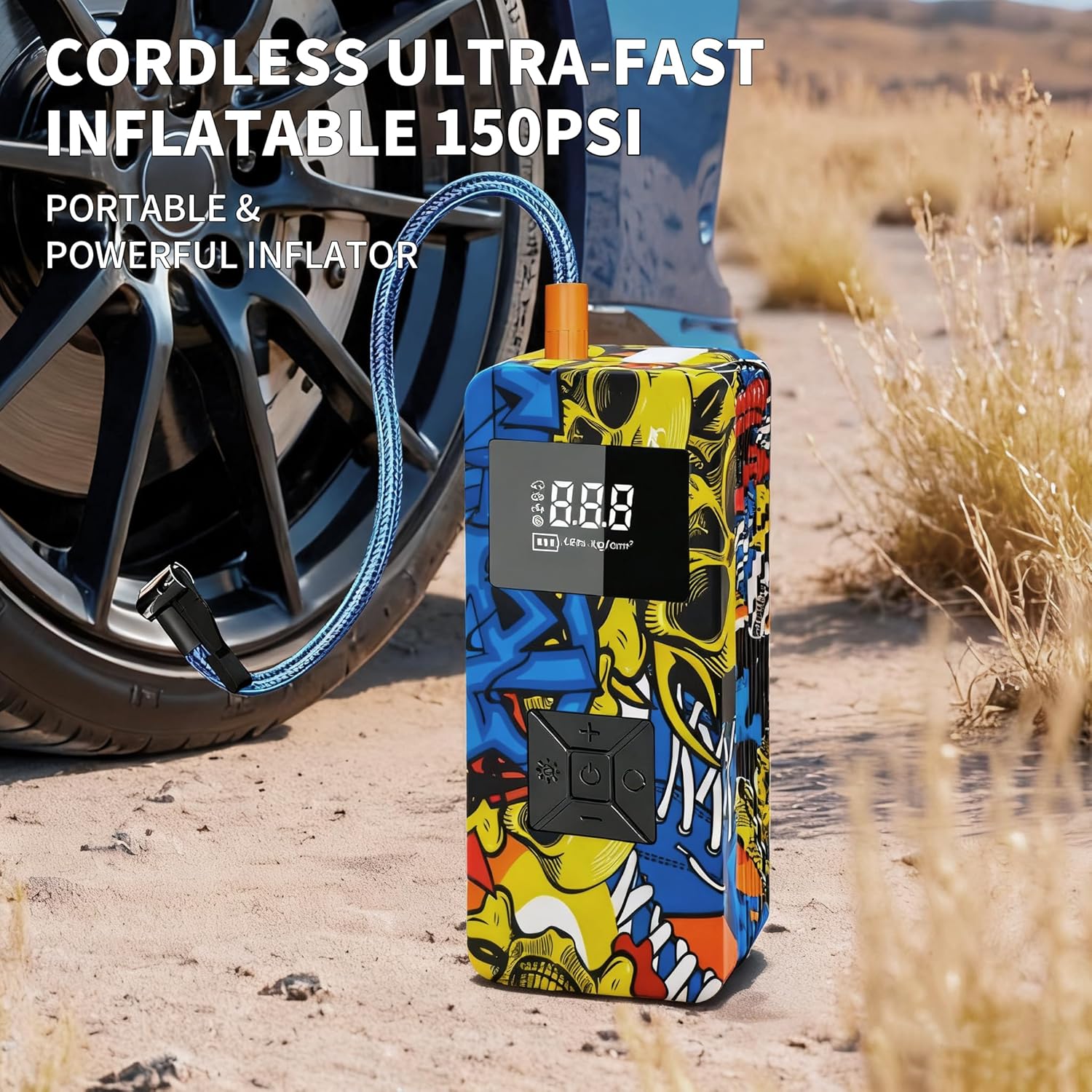 Jump Starter with Air Compressor, 8000A 150PSI Battery Jumper Starter Portable Tire Inflator Pump, 12V Jump Box Car
