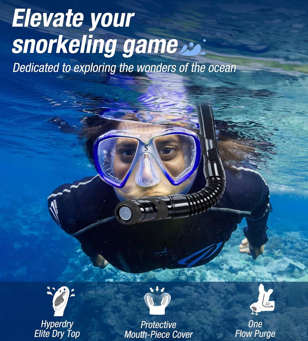 Diving Dry Snorkel for Adult Youth with Purge Valve, Flexible Tube | Air-In & Water-Out Design, Easy Comfortable