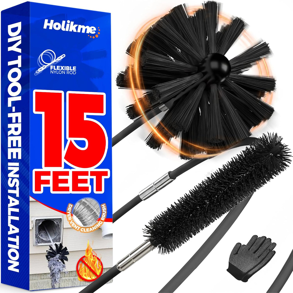 Dryer Vent Cleaner Kit - 15Ft Flexible Lint Brush for Deep Cleaning