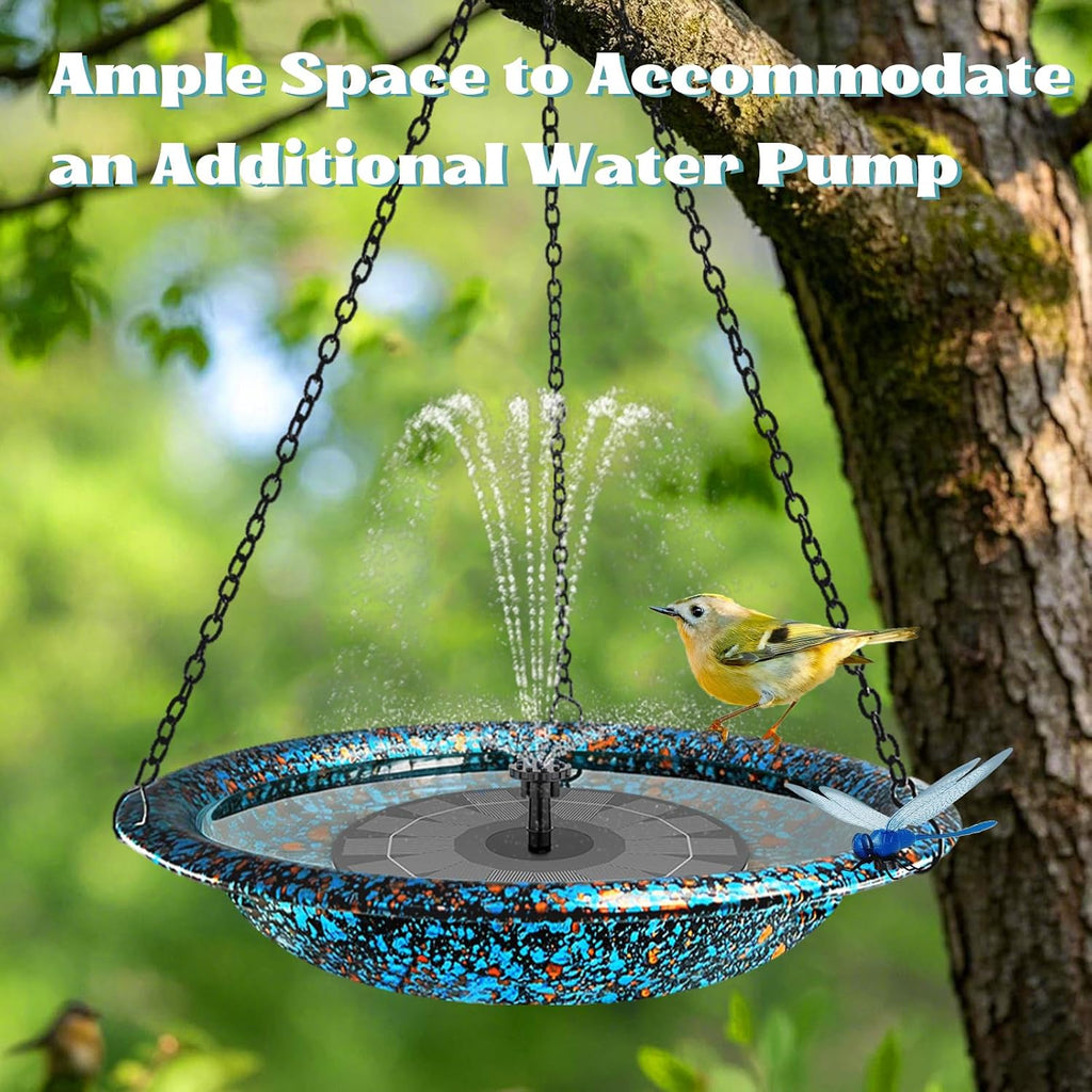 Hanging Bird Bath for Outside 11.4 inch Birdbath Bowl with Rust-Proof Black Chains Hooks Metal Hanging Window Bird