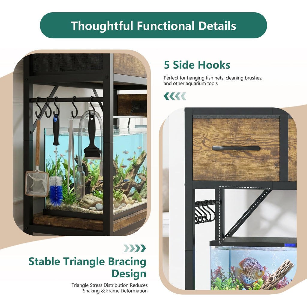 5-10 Gallon Fish Tank Stand with Power Outlets & Storage HAS021SSR