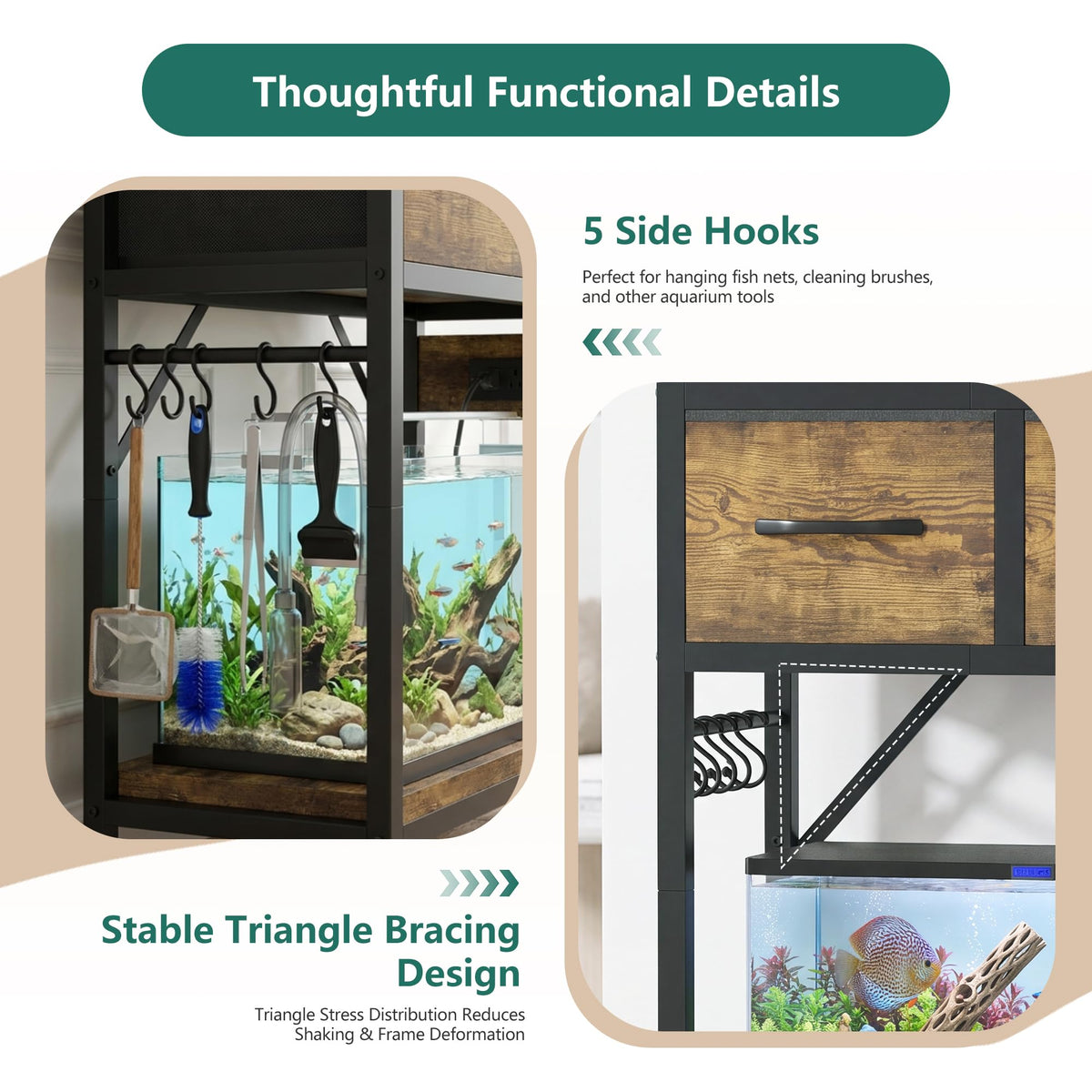 5-10 Gallon Fish Tank Stand with Power Outlets & Storage HAS021SSR