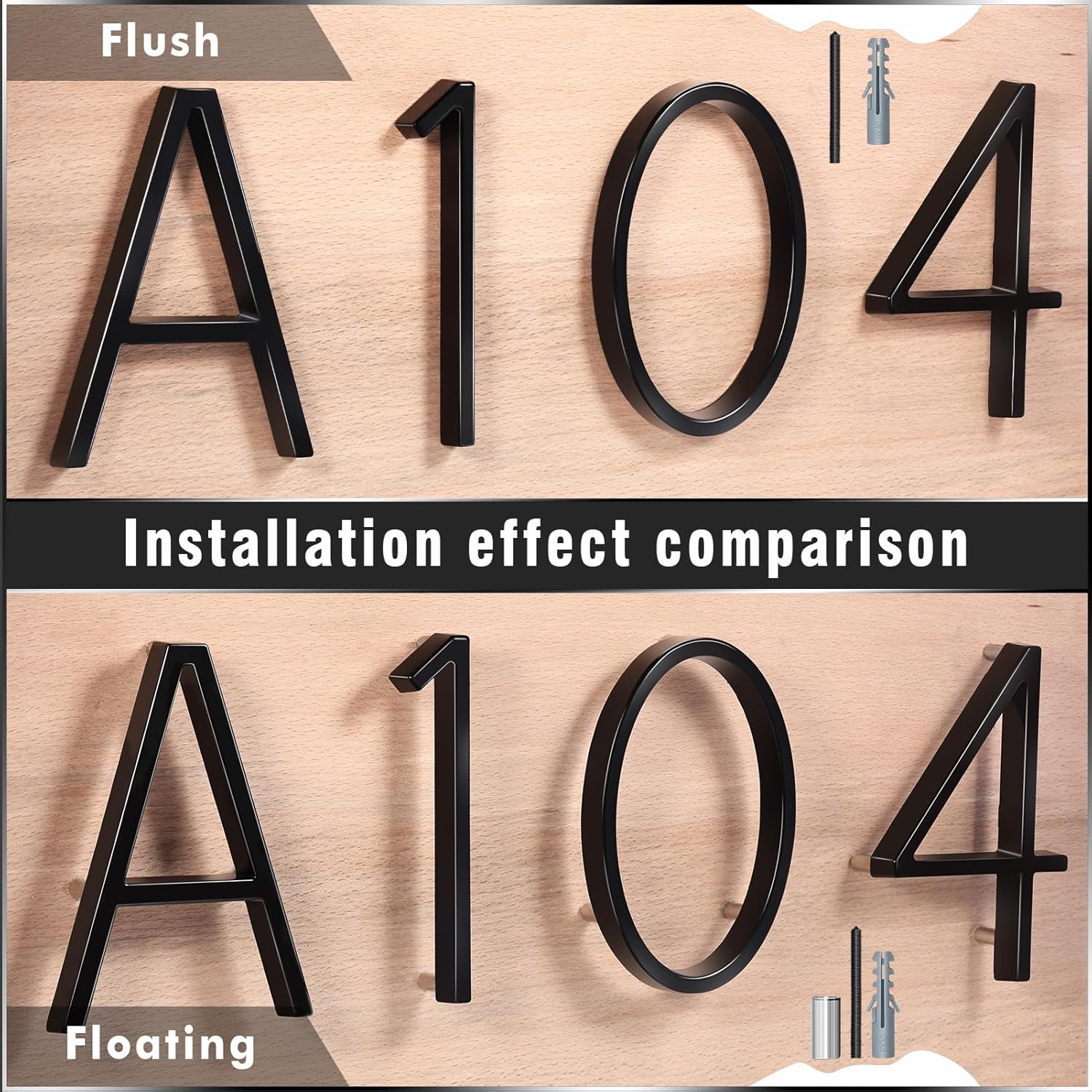 5 Inch Floating House Numbers for Outside, Modern Metal Anti-Rust Address Numbers（5）, Zinc Alloy Black Floating