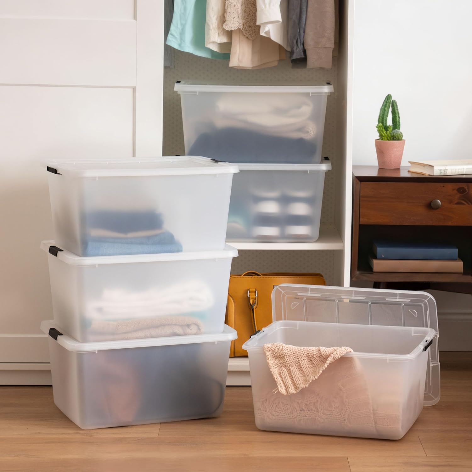 6-Pack High-Capacity Clip Box with Latching Lids, 32 Quart Craft Storage Bins, Art & Writing Supply Containers for