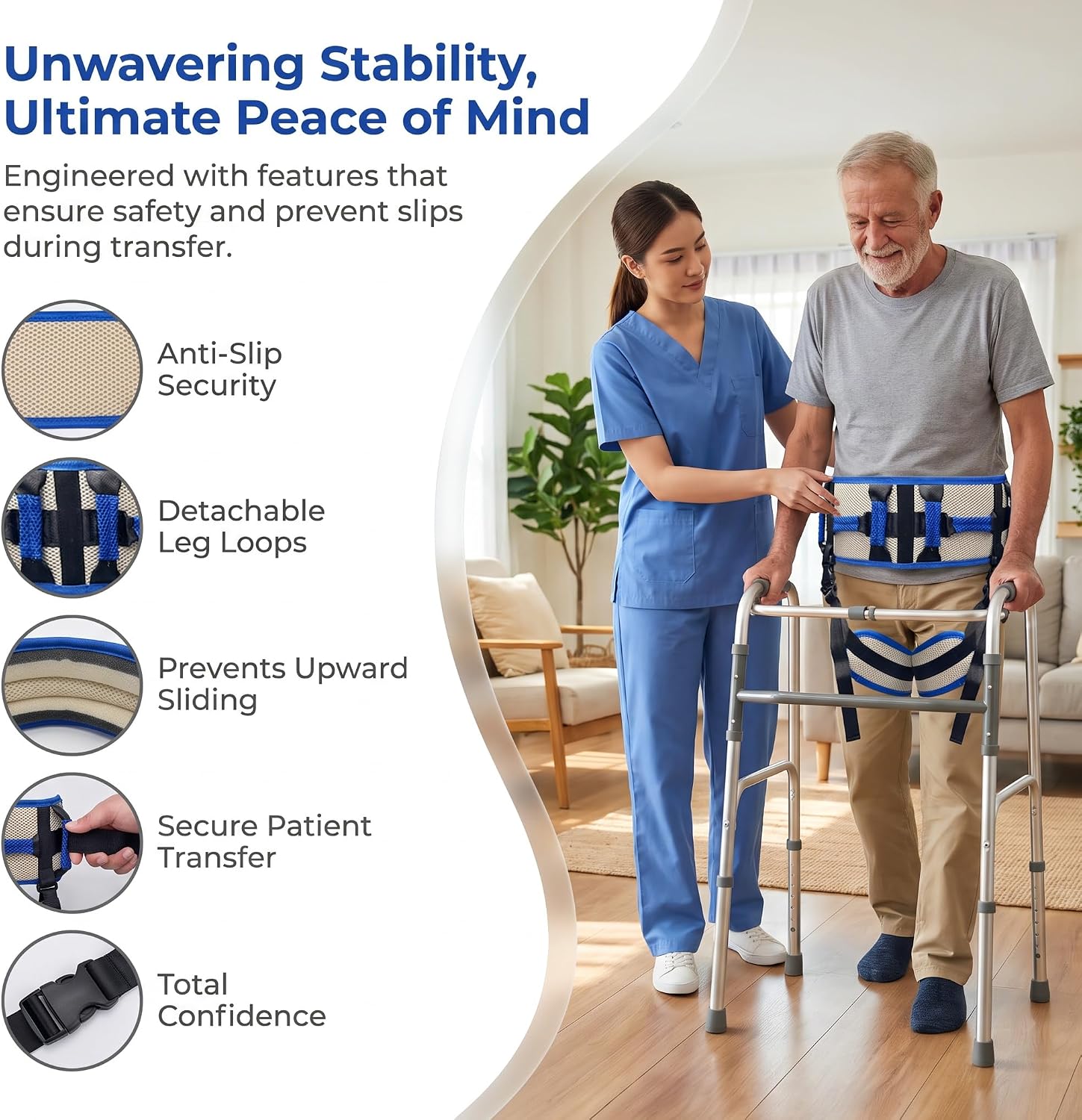 Medical Nursing Gait Belt, Non-Slip Transfer Nursing Sling with Handles, Mobility Standing and Lifting Aid Transfer