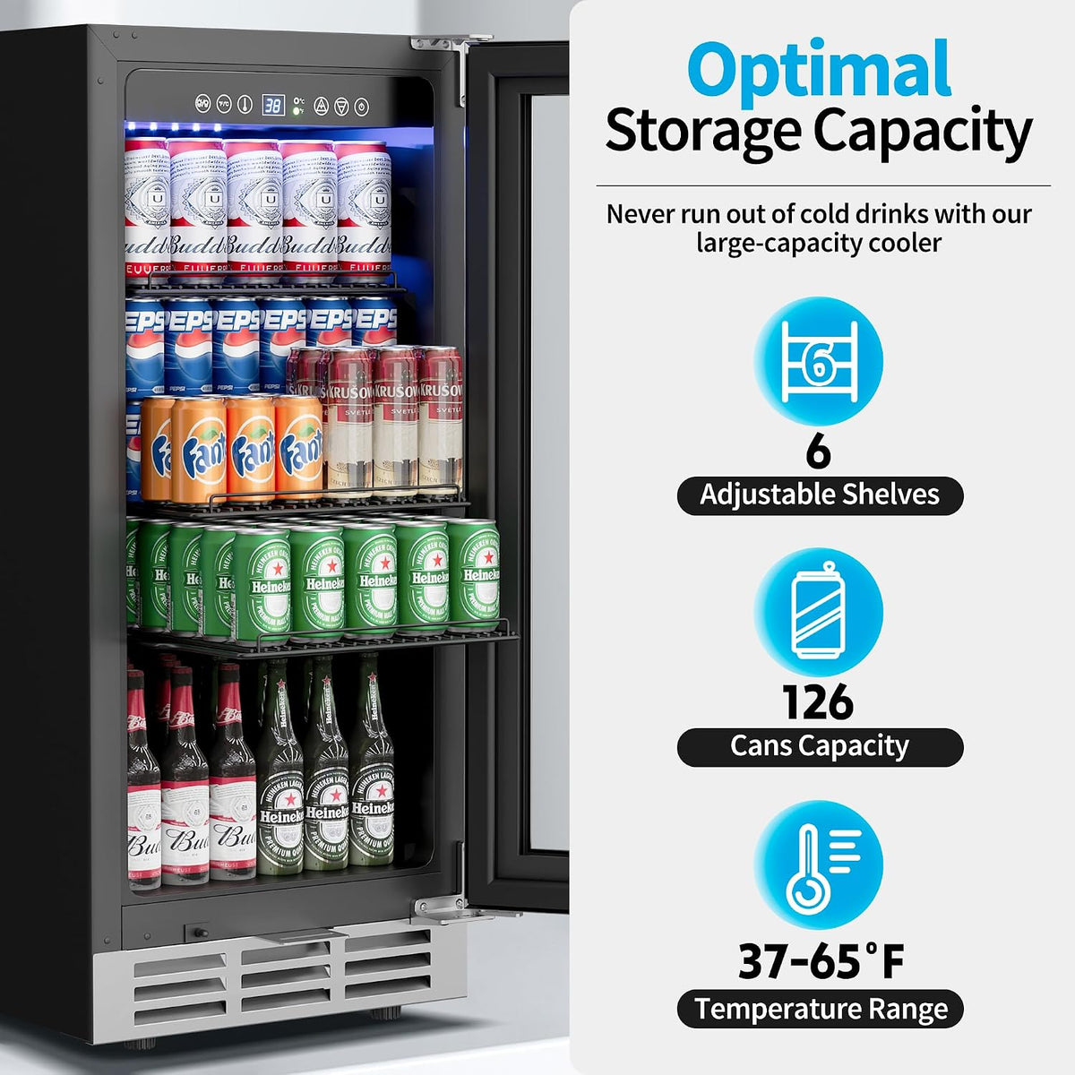 15 Inch Beverage Refrigerator Under Counter,126 Cans,Silver