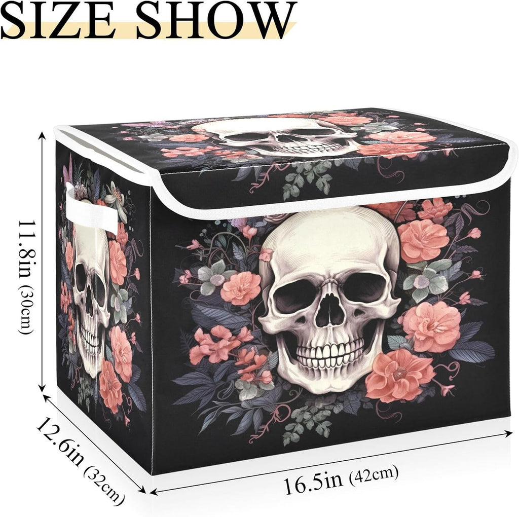 Skull Storage Bins with Lids and Carrying Handle,Foldable Storage Boxes Organizer Containers Baskets Cube with Cover