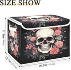 Skull Storage Bins with Lids and Carrying Handle,Foldable Storage Boxes Organizer Containers Baskets Cube with Cover