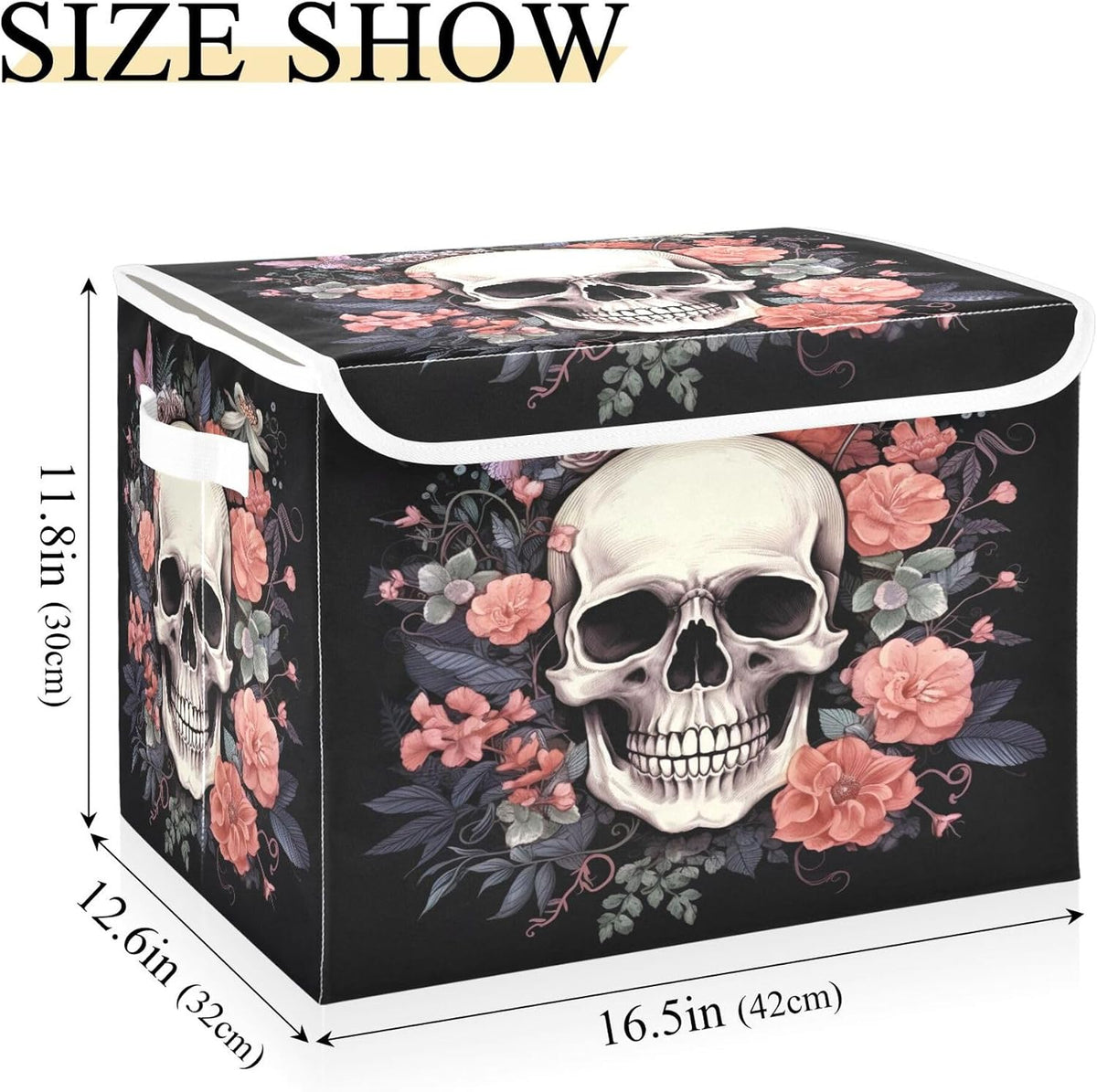 Skull Storage Bins with Lids and Carrying Handle,Foldable Storage Boxes Organizer Containers Baskets Cube with Cover