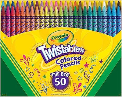 Twistables Colored Pencil Set (50ct), Cool Back to School Supplies for Kids, No Sharpen Colored Pencils for Girls &