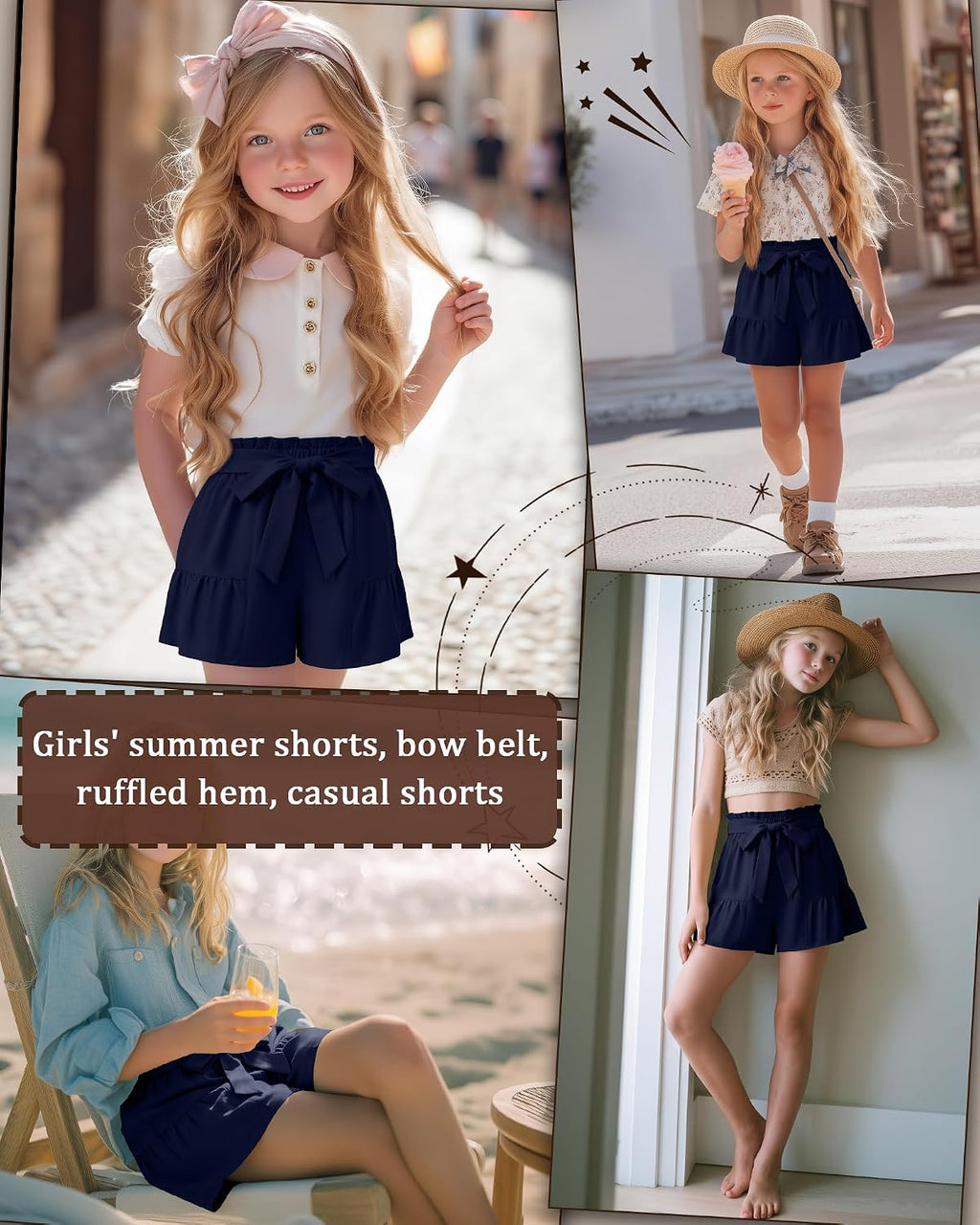 Girl's School Uniform Shorts | 5-14Y Kids, Back to School Short Pants, Adjustable Waistband, Teen Casual Pull-on