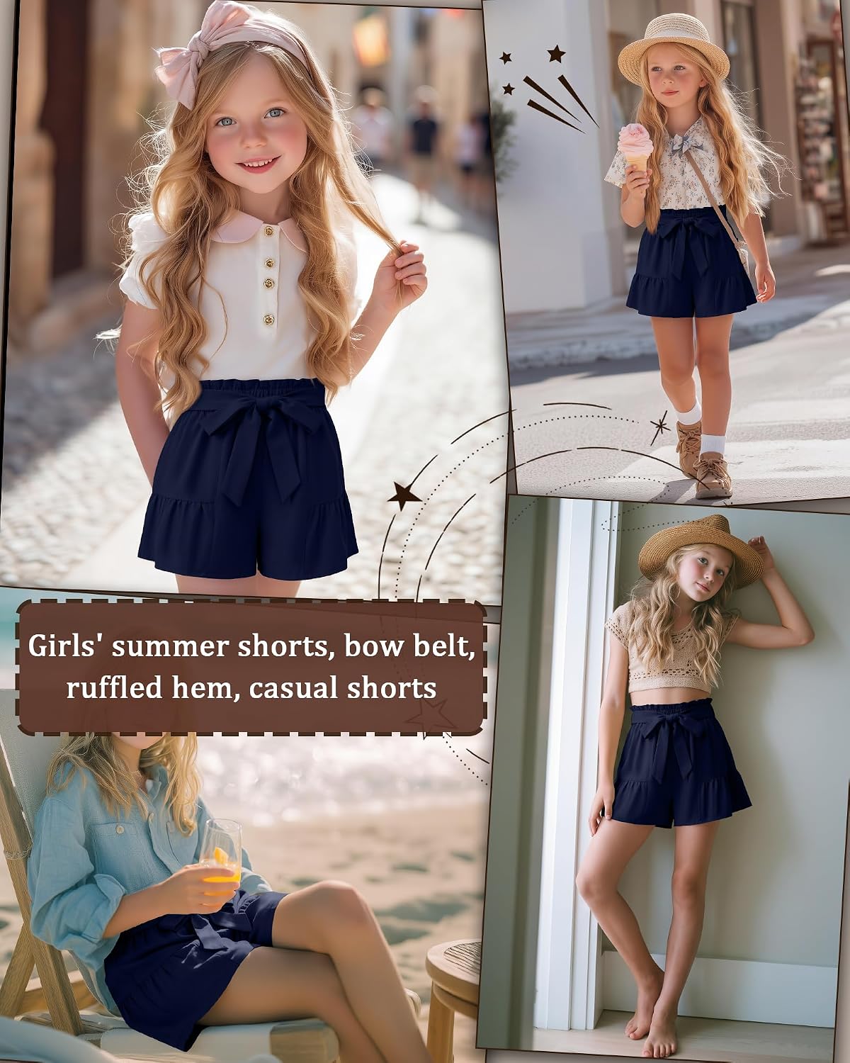 Girl's School Uniform Shorts | 5-14Y Kids, Back to School Short Pants, Adjustable Waistband, Teen Casual Pull-on