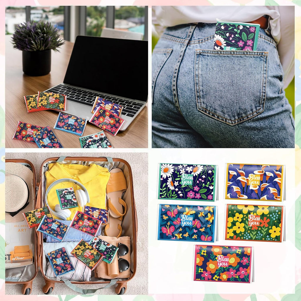 10 Pack Wildflower Bless You Travel Pocket Tissues Bulk, Slim Pack