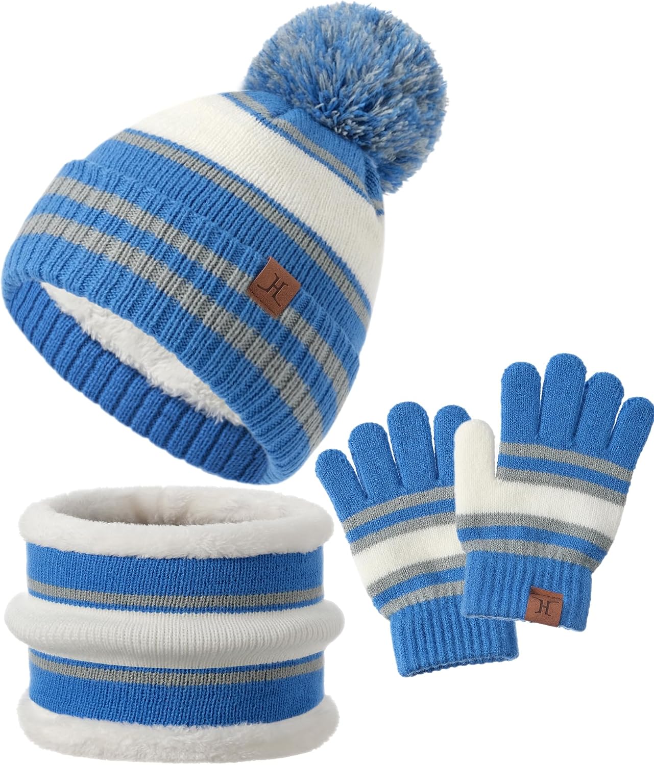 Kids Hat And Gloves Set, Toddler Winter Hat Beanie Scarf Neck Warmer Gaiter Gloves Mittens For Boys Girls Ages 6-8 5t