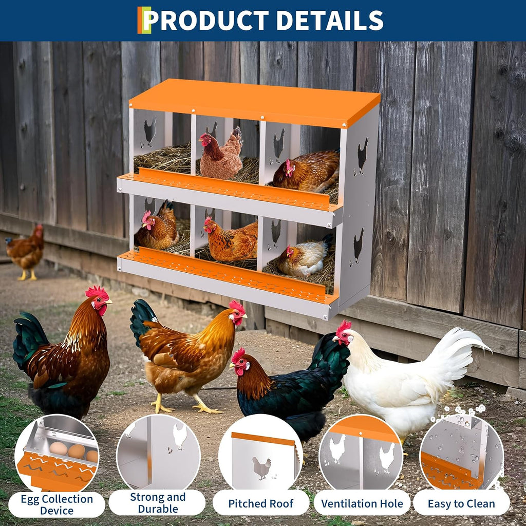 Chicken Nesting Boxes, Galvanized Steel Roll-Away Laying Boxes for Hens