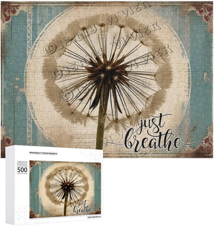 Dandelion Just Breathe 500 Piece Puzzles for Adults Wooden Wall Art Decorative Sign for Bedroom Living Room Kitchen