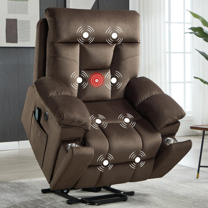 Large Power Lift Recliner Chair with Massage and Heat for Elderly Big and Tall People, Overstuffed Wide Recliners