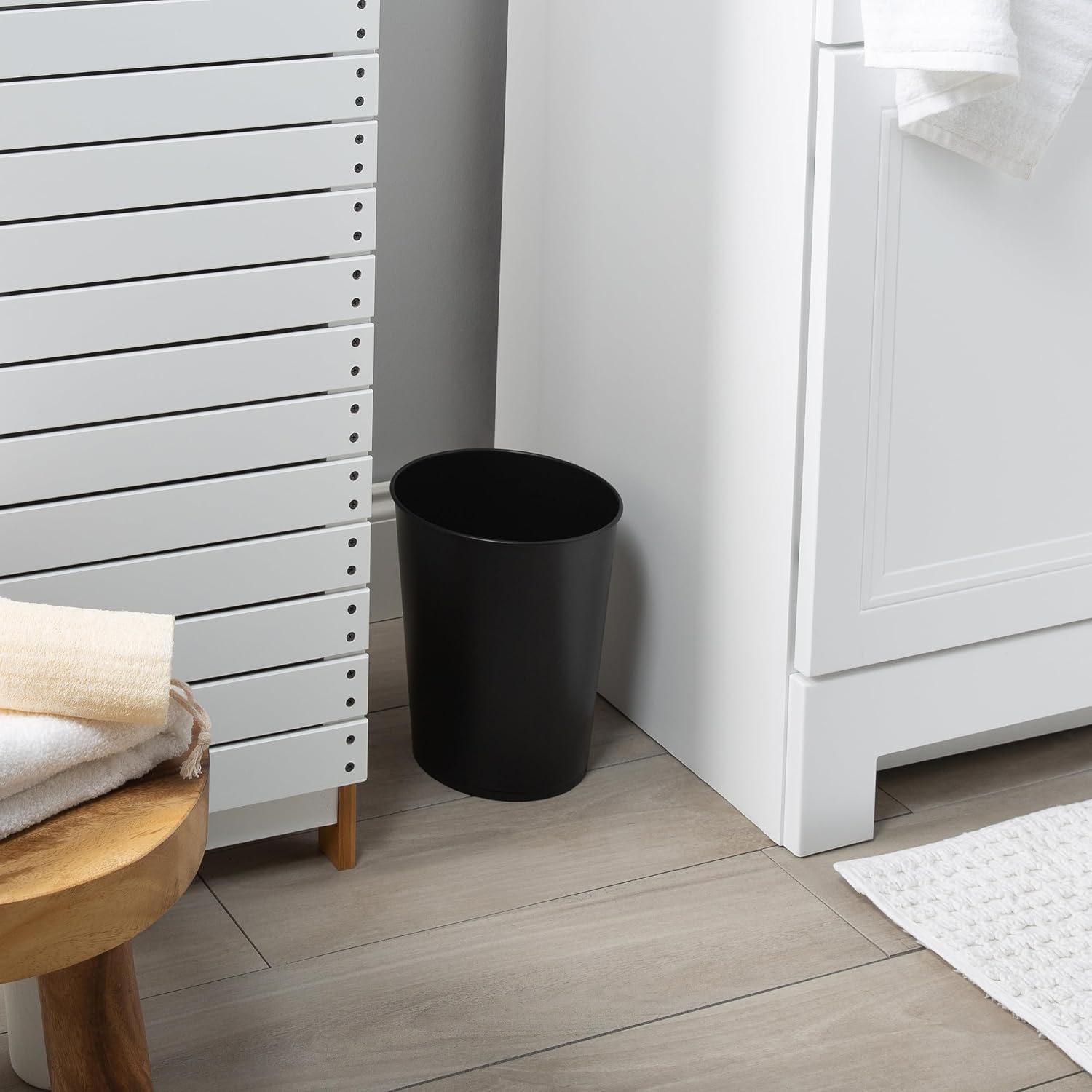 Trash Can, Toilet Brush and Plunger 3 Piece Bathroom Set in Matte Black