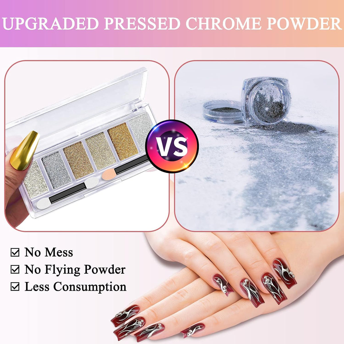 Gold Silver Chrome Nail Powder, 6 Colors Mirror Nail Chrome Palette