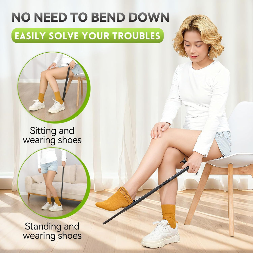 Sock Aids for Putting On Socks Kit - (Sock Helper + 35 Inch Dressing Stick with Sock Remover & Shoe Horn) - Flexible