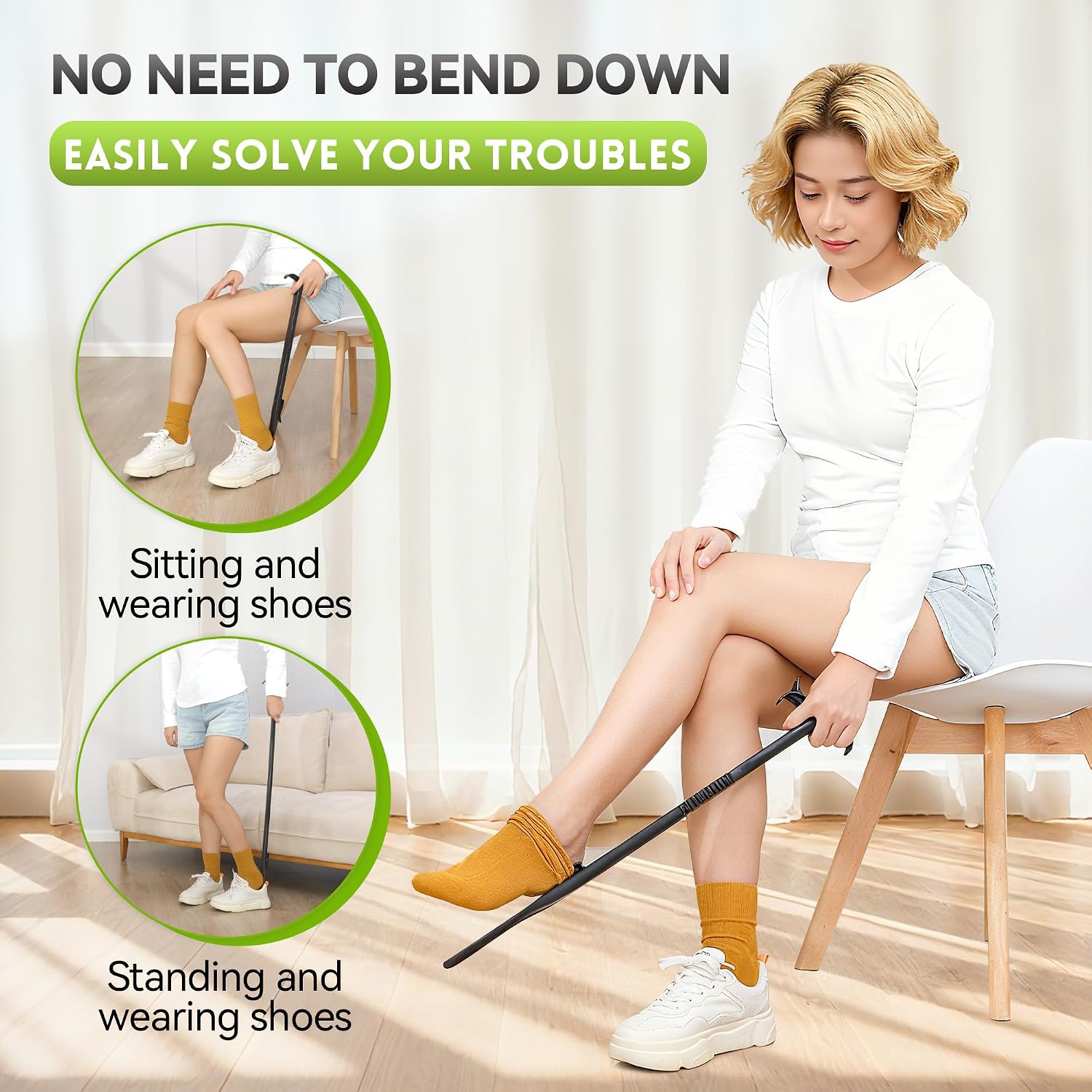 Sock Aids for Putting On Socks Kit - (Sock Helper + 35 Inch Dressing Stick with Sock Remover & Shoe Horn) - Flexible