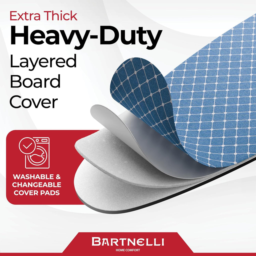 Premium Full-Size Ironing Board 45x15 Inch Large Surface, Integrated Upgraded Iron Rest with Hanger Rack, Height