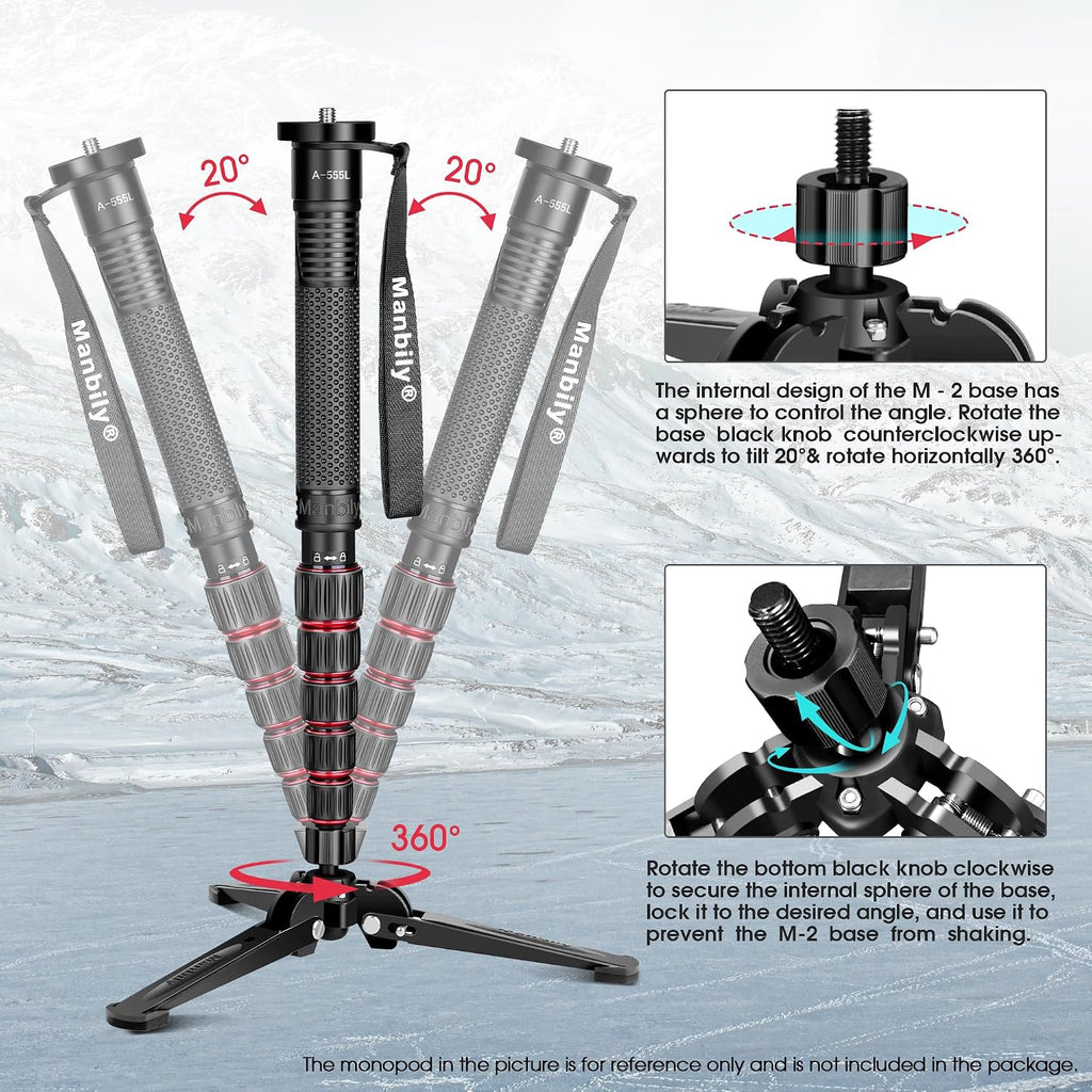 Mini Tripod Base for Monopods, 3/8" Screw Desktop Stand with Three Feet, Monopod Support, Travel for Ball Head