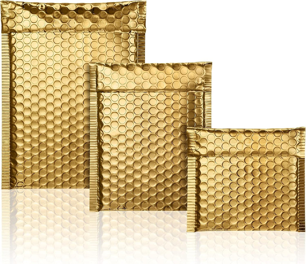 50 Pcs Bubble Mailers 3 Sizes, Bubble Shipping Envelopes, Gold