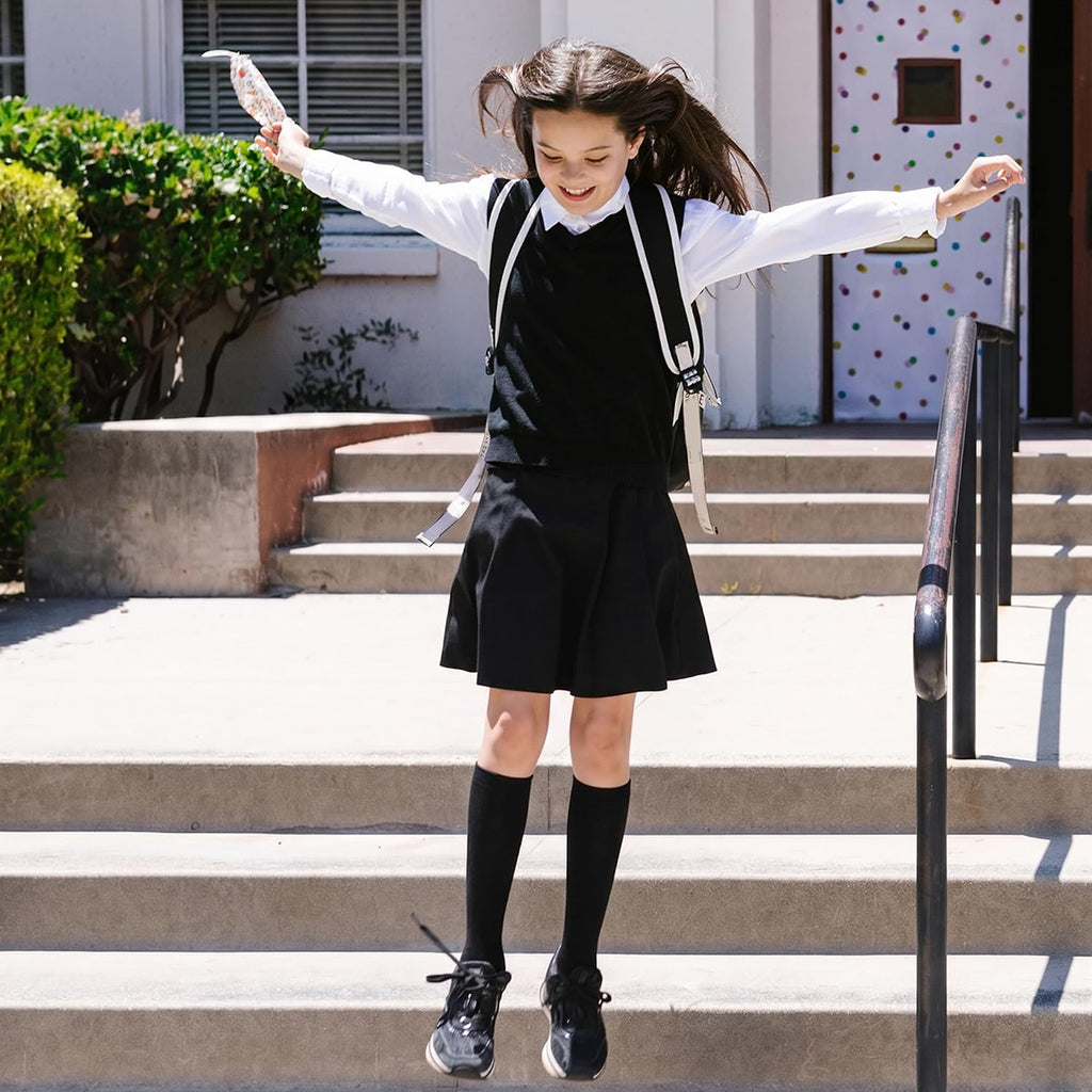 Girls Knee High Socks School Uniform Dress Sock Combed Cotton Black | For Kids 6-12