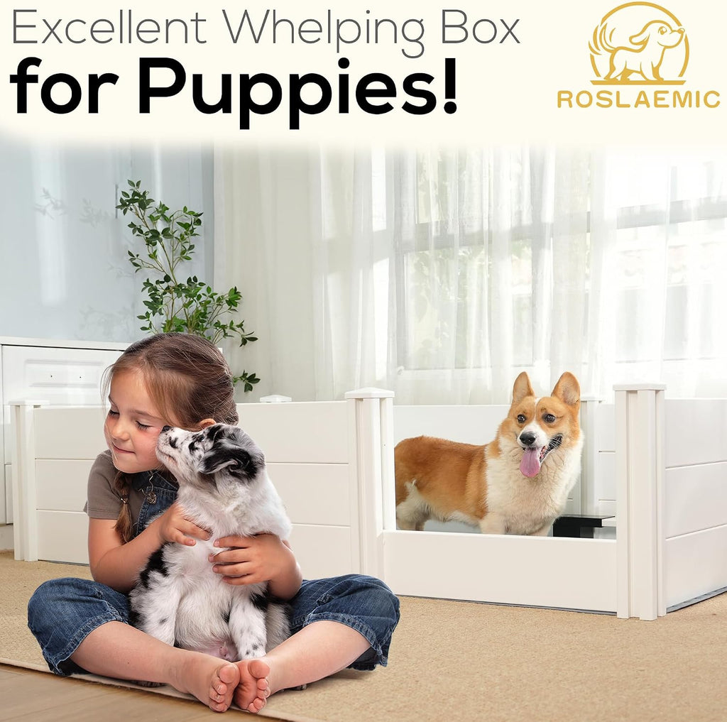 72"x 40" Whelping Box Kit for Dogs, Perfect for 2-6 Puppies’ Growth Period, White