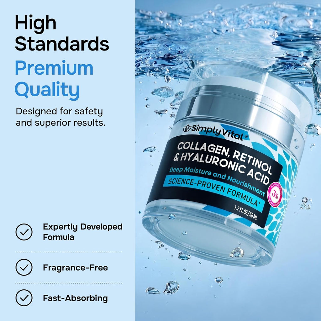 Face Moisturizer Retinol Collagen Hyaluronic Acid Cream 1.7 oz | Anti-Aging, Moisturizer Face Cream for Women & Men