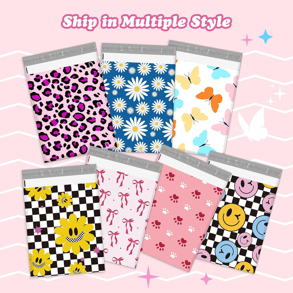 Poly Mailers 10x13" 50pcs,Cute Shipping Bags for Clothes,Pink Bows | Self Adhesive Mailing Shipping